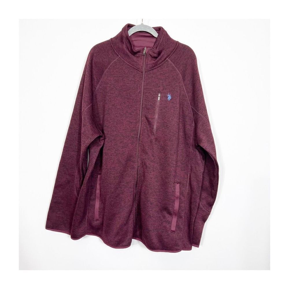 US Polo Assn Big & Tall 2XLT Mens Full Zip Jacket Sweater Long Sleeve Wine